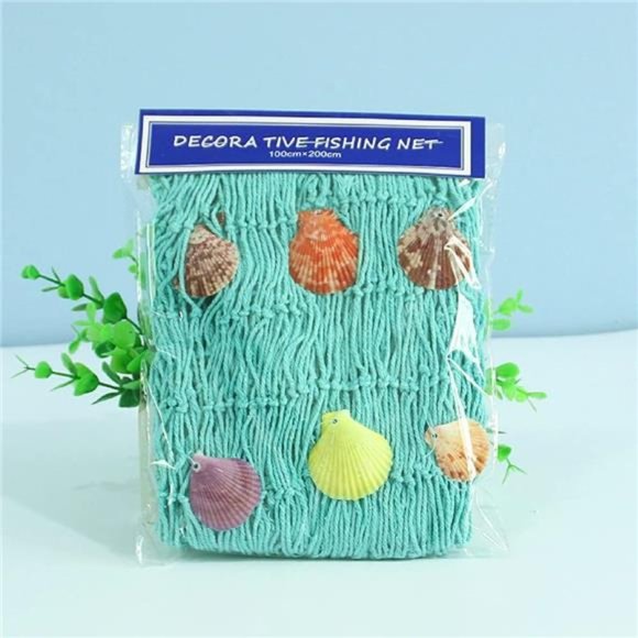 Natural Fishing Net Decor with Shells 79 Inch Beach Theme Decor for Party (Aqua) - Picture 3 of 6